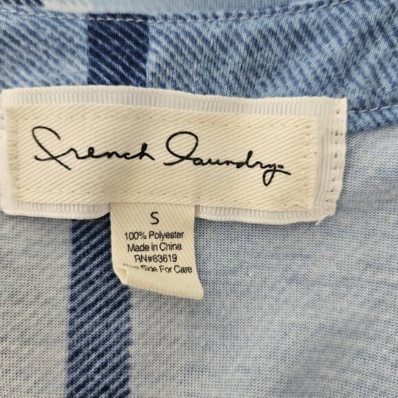 🆓 FREE French Laundry Blue Plaid Sleeveless Top 1/2 button down v-neck Small - Picture 4 of 5